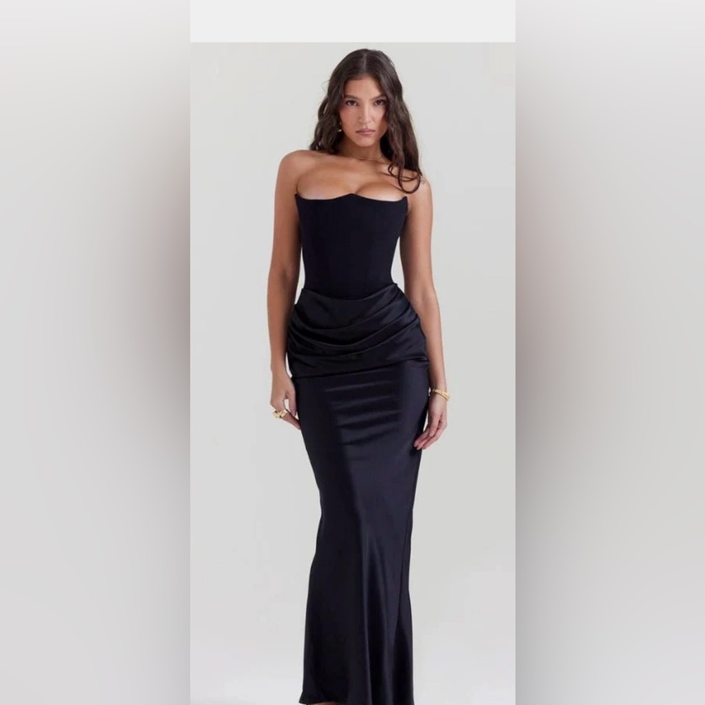 Strapless Black Satin Evening Gown